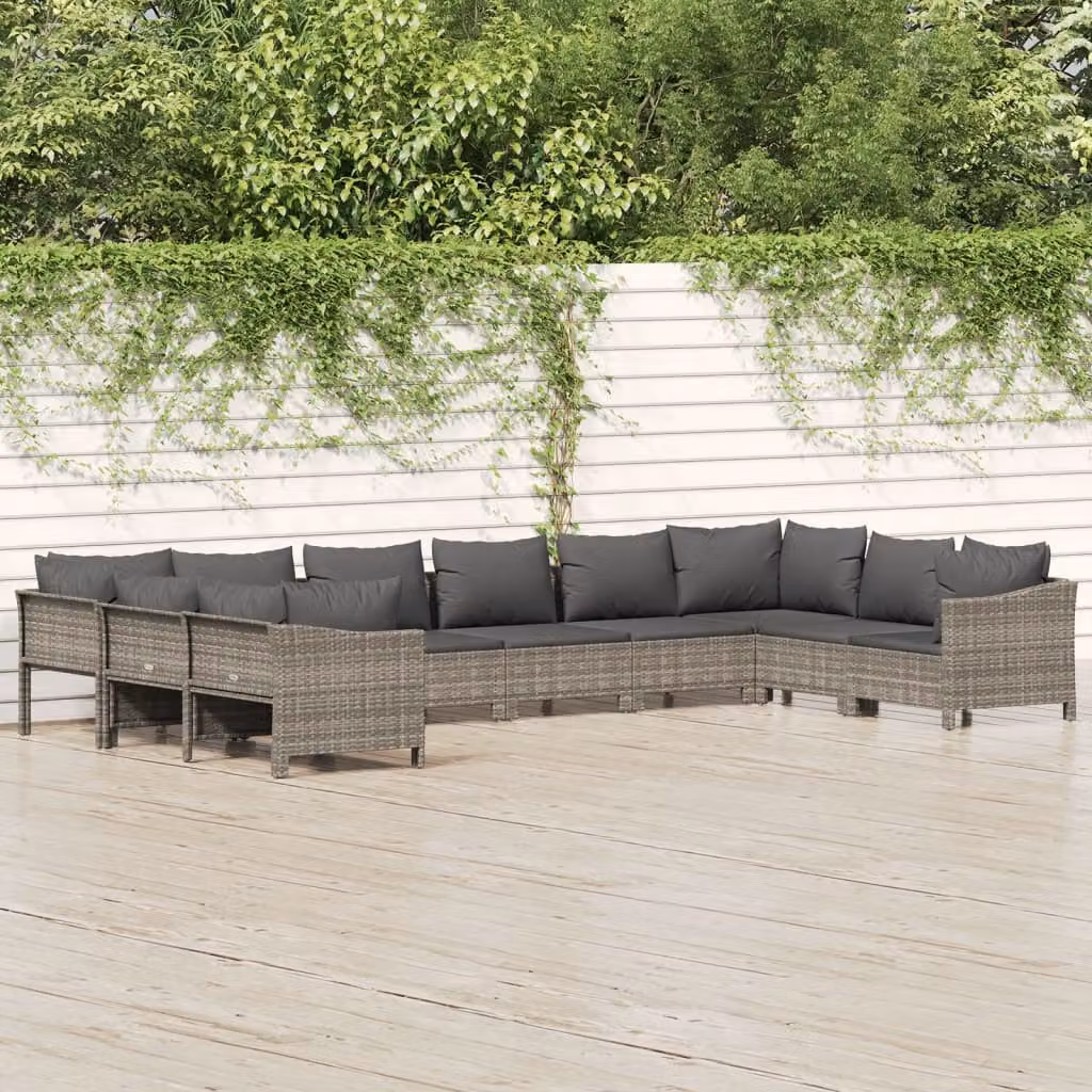 Set di divani da giardino vidaXL a forma di L con cuscini in schiuma e struttura in metallo grigio