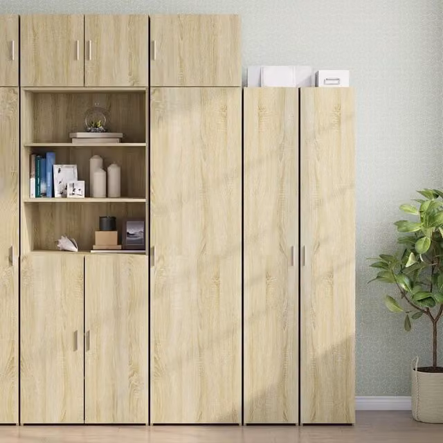 Mobile Sottolavabo Moderno vidaXL in MDF Rovere con Ante a Battente, Colore Marrone e Beige, L: 50 cm, P: 42,5 cm, H: 225 cm