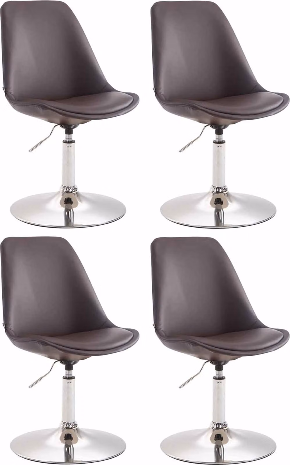 Set di 4 sedie da pranzo Maverick, rivestite in ecopelle, girevoli e con schienale regolabile in altezza, colore marrone. Struttura cromata