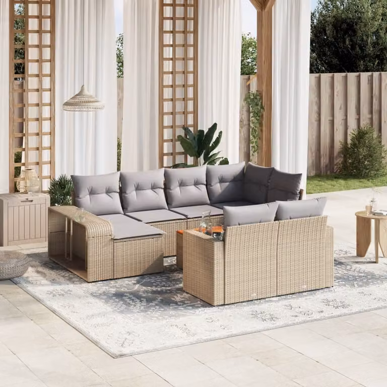 Maison Exclusive - Set Divani da Giardino 11 pz con Cuscini Beige in Polyrattan