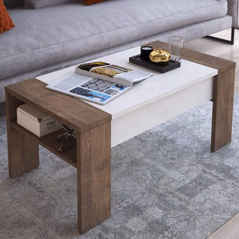 Dmora Tavolino da Salotto Corallo 98x50x43h cm Marrone Noce, un Vano Piano Sollevabile