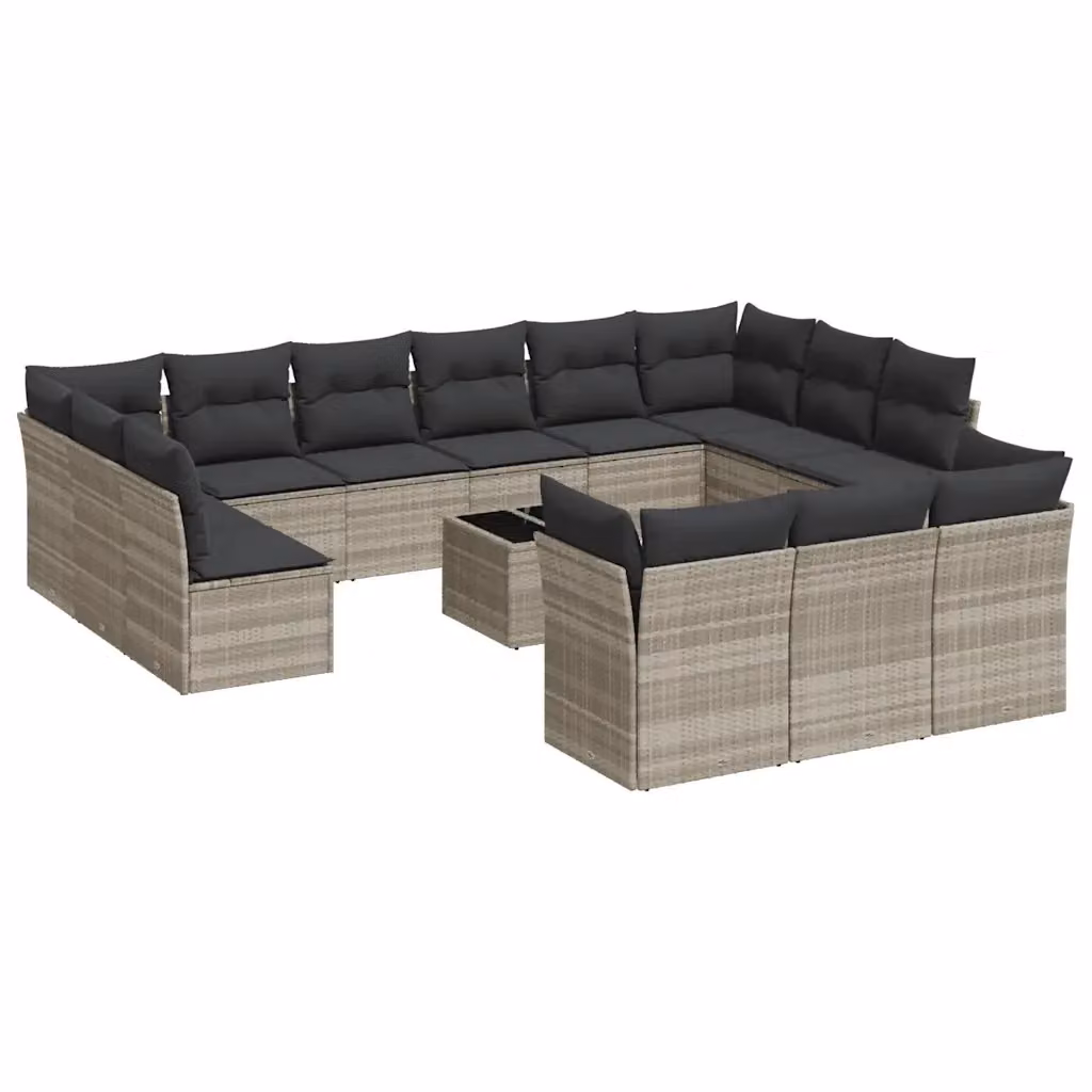 vidaXL Set Divani da Giardino a Forma di U con Cuscini Grigi e Tavolino da Esterno in Polyrattan e Metallo – 2