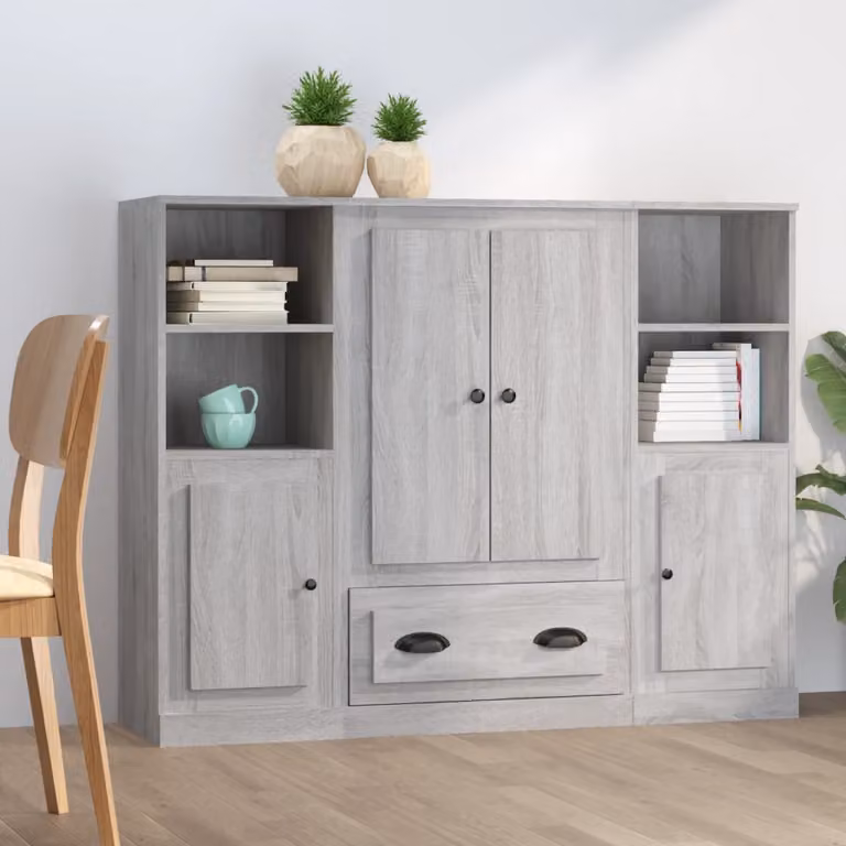 Set di 3 credenze vidaXL in legno multistrato, colore grigio, modello minimalista da appendere al muro