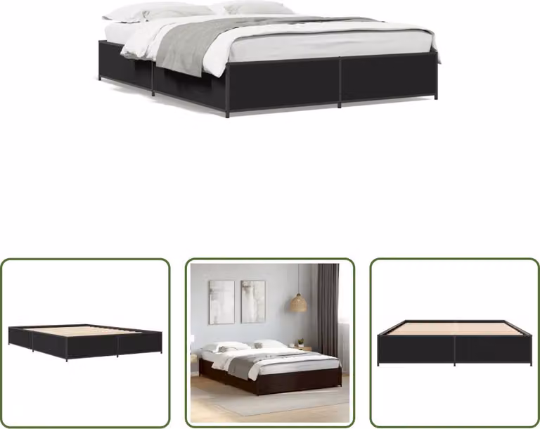 The Living Store Struttura letto nera 120x190 cm in legno e metallo