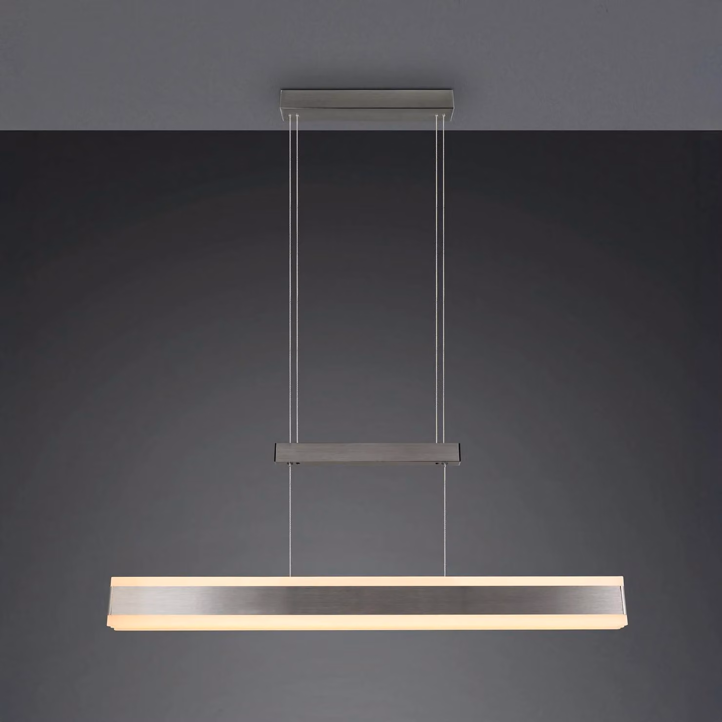 Trio Lighting Lampada LED a sospensione Arcola, color nichel, 152 cm, dimmer touch CCT dimmerabile, Alluminio / Grigio / Zincato, Soggiorno / Sala da pranzo, Metallo, Moderno