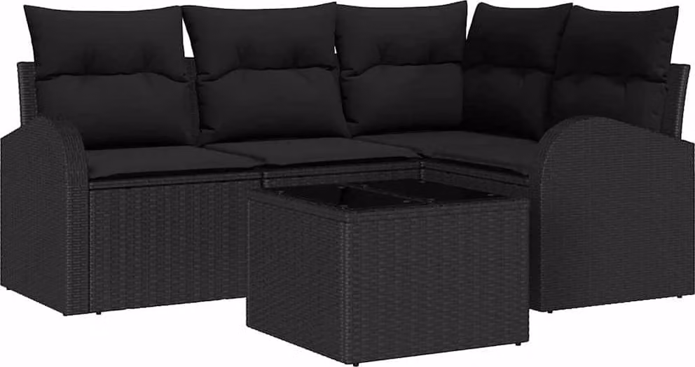Set Divano da Giardino 5 pcs Nero polyrattan