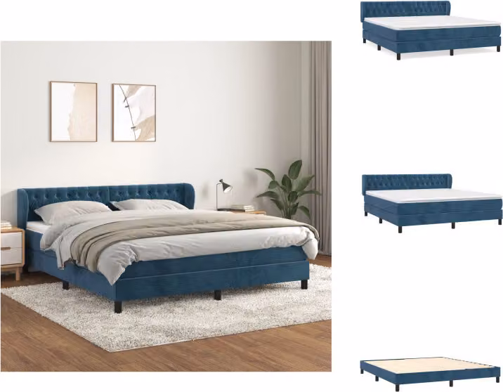 vidaXL Letto a molle con materasso blu scuro 160x200 cm in velluto - Letti e strutture letto