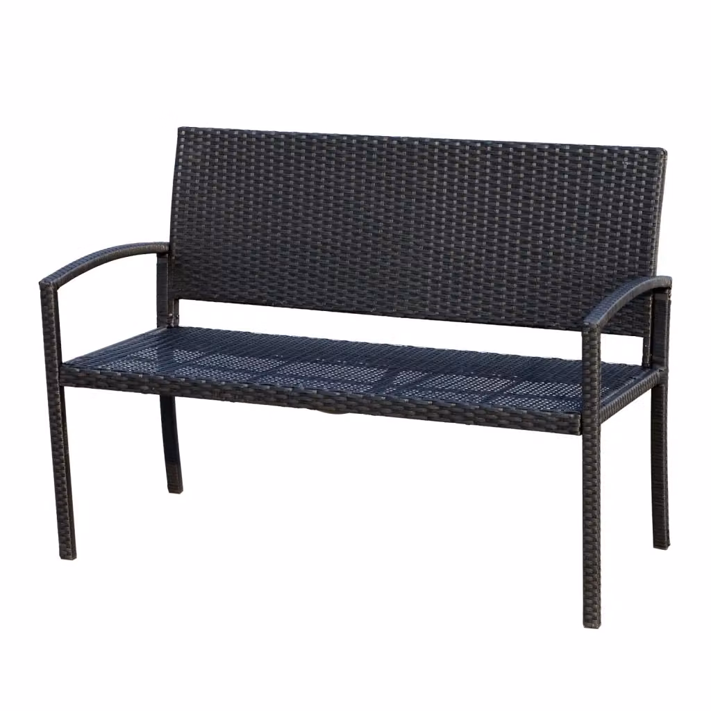 Panchina da giardino Minimal a 2 posti in rattan PE nero con braccioli L/P/H: 122 x 60 x 85 cm – 2