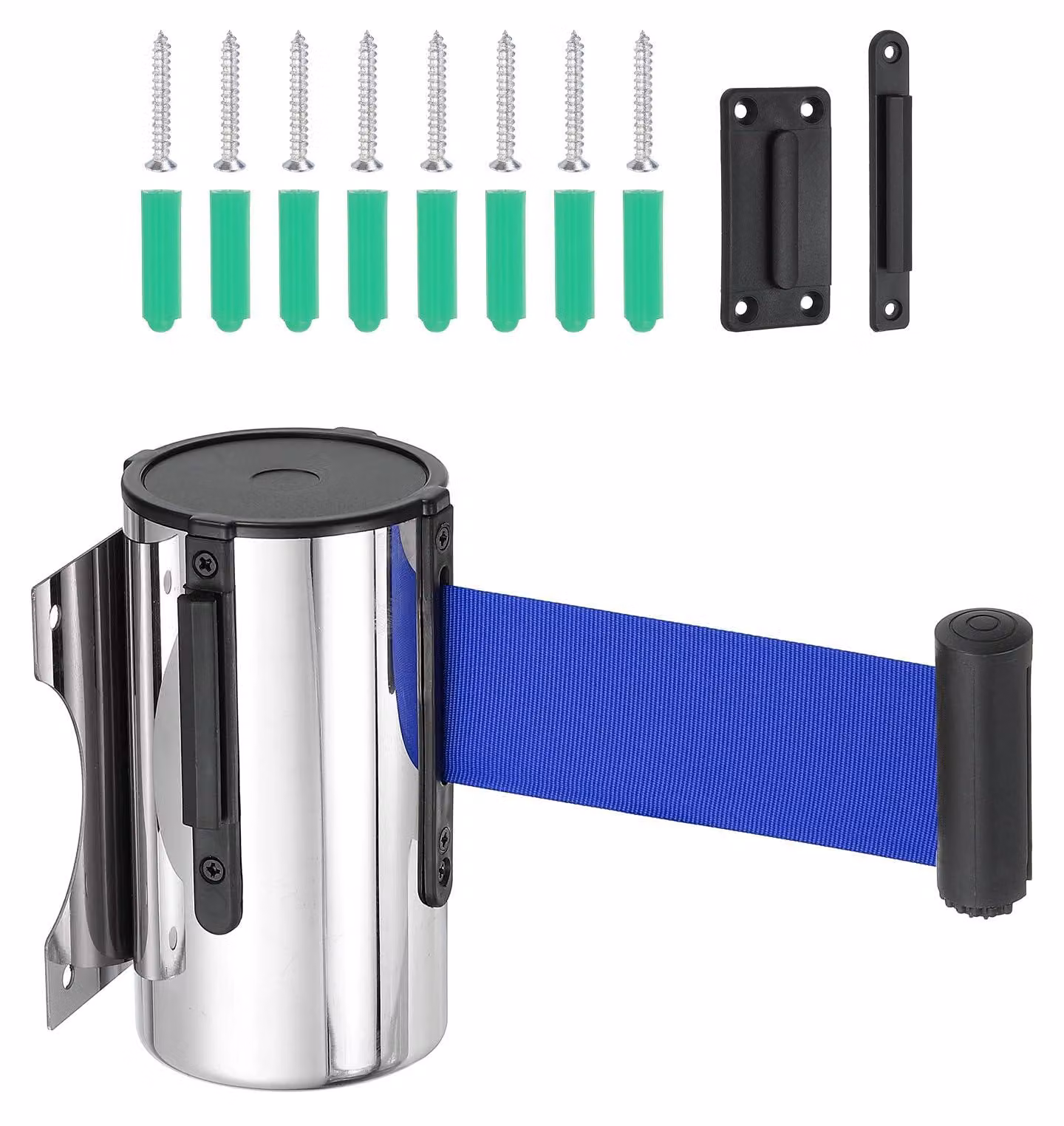 Barriera a nastro retrattile, 5 metri, acciaio inossidabile, nylon, argento/blu scuro
