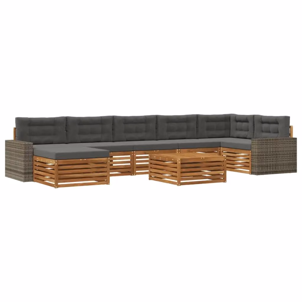 Set di divani da esterno a L vidaXL in legno di acacia con tavolino e pouf, colore marrone e antracite – 2