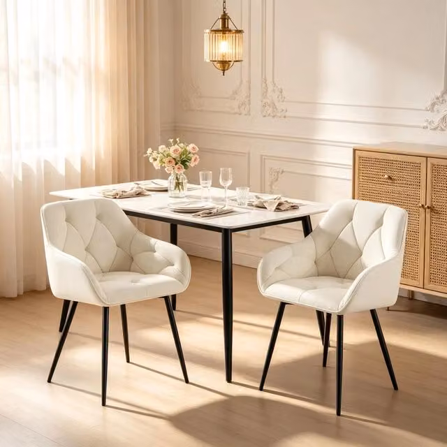 Set di 2 sedie da pranzo MIVRAY in velluto beige con braccioli e gambe in metallo e legno per cucina e sala da pranzo