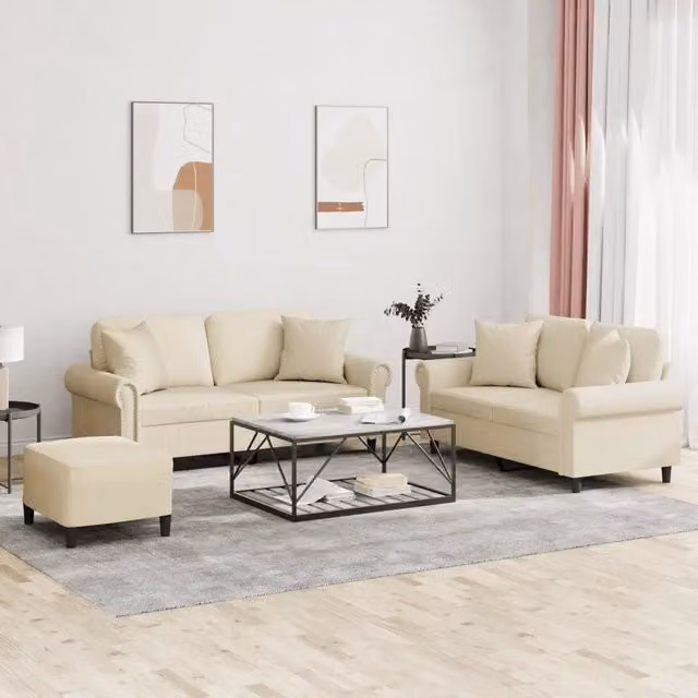 Set di 3 divani vidaXL in similpelle beige con cuscini per soggiorno in stile moderno