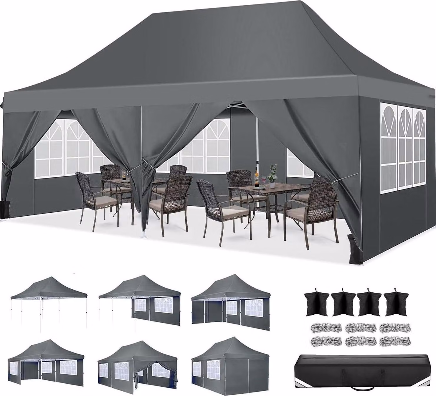COBIZI Gazebo pieghevole 3x6m impermeabile stabile invernale Grigio