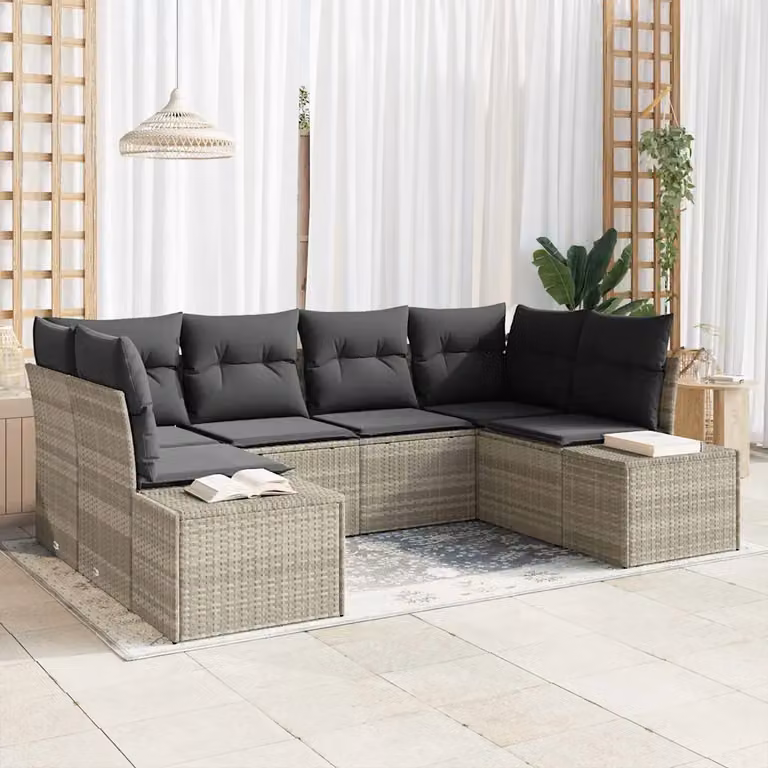 Set Divano da Giardino vidaXL 6 Posti Moderno Grigio con Cuscini e Struttura in Acciaio e Legno di Acacia