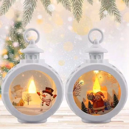 Uniqoos® Set di 2 lanterne natalizie a LED – lanterne decorative a batteria con effetto neve animato, adatte per interni ed esterni