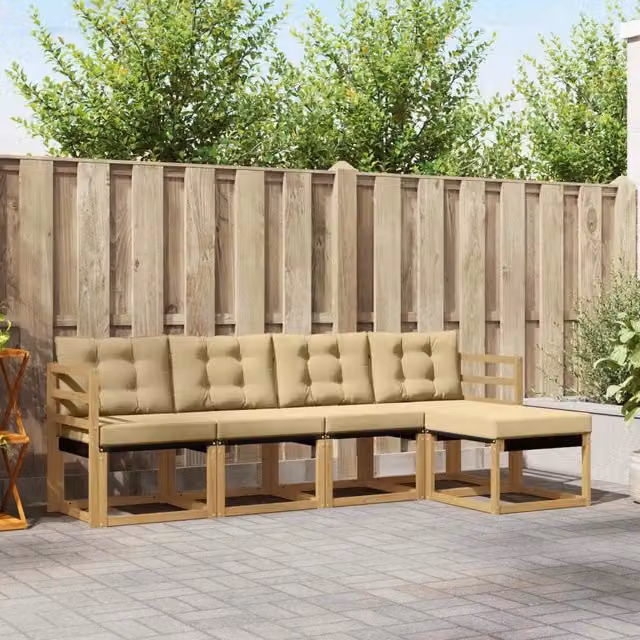 Set di divani da esterno 5 pz Bianco e Beige 3389371