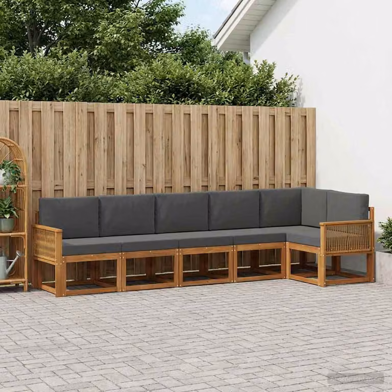 Set di divani da esterno vidaXL a forma di L composto da 6 pezzi in legno di acacia con cuscini, colori beige, antracite e marrone