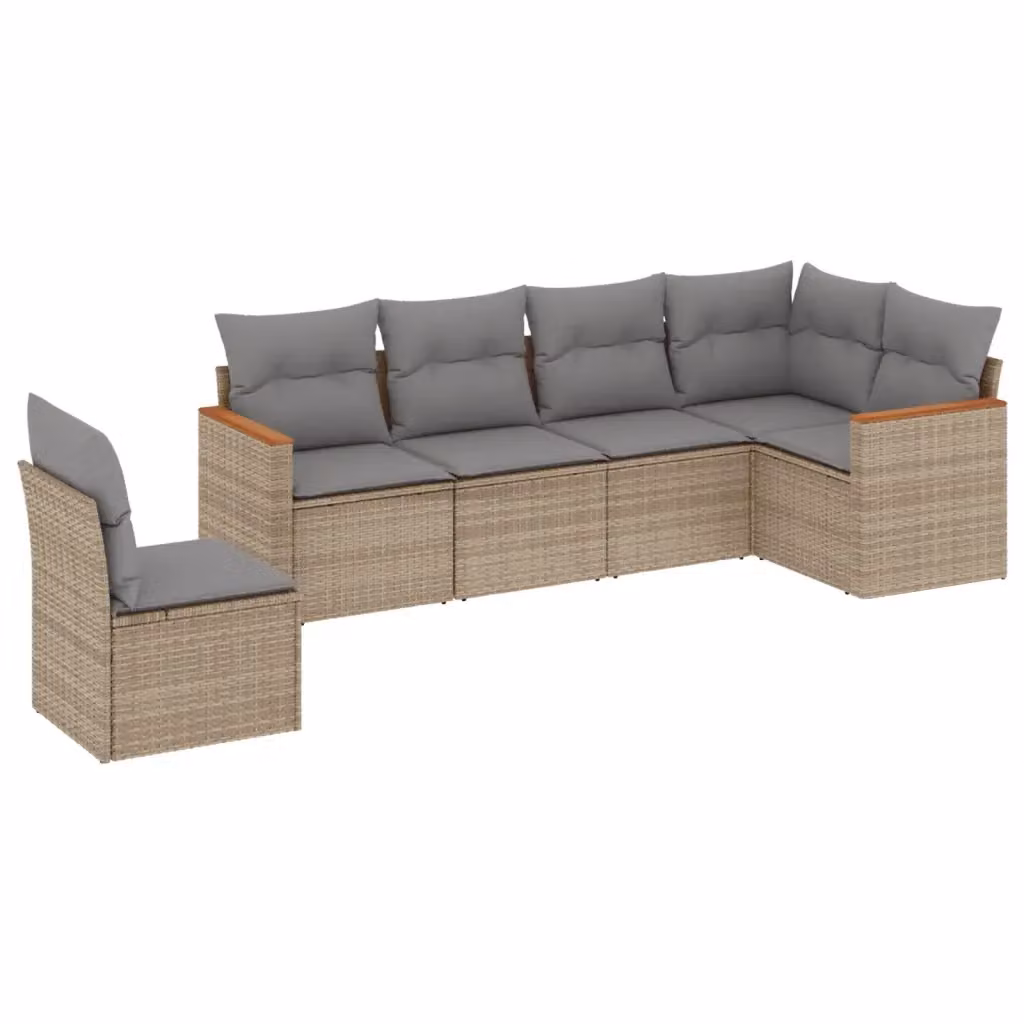 Set Divano da Giardino vidaXL 6 pz a Forma a L con Cuscini Beige e Grigio in Polyrattan e Metallo – 2