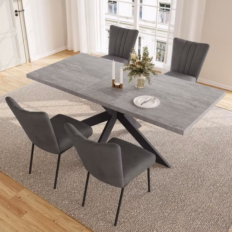Tavolo allungabile per 4-8 persone, moderno, in legno MDF grigio, forma rettangolare, dimensioni 170x85x76 cm