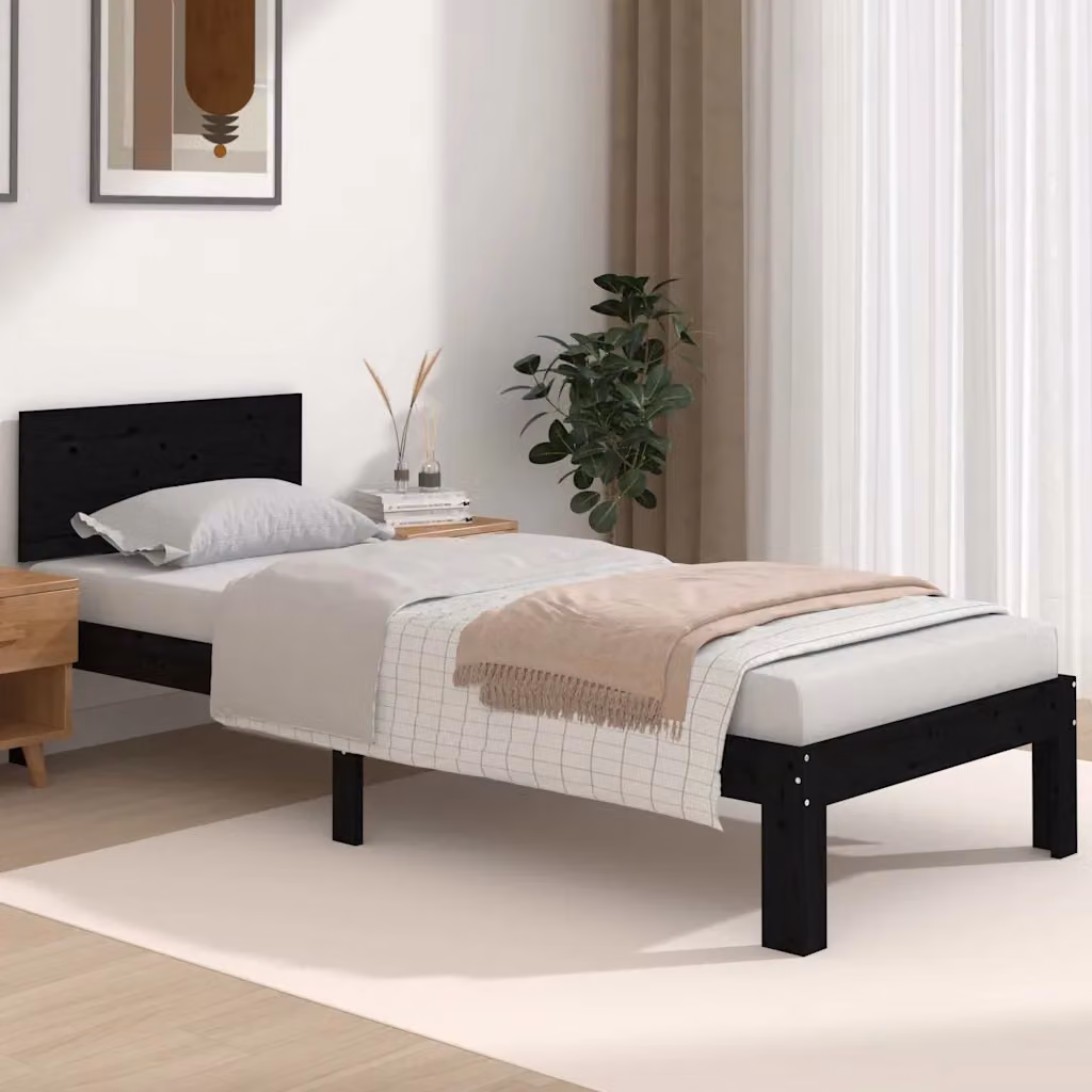 vidaXL Giroletto in Legno Massello Nero 75x190 cm Small Single