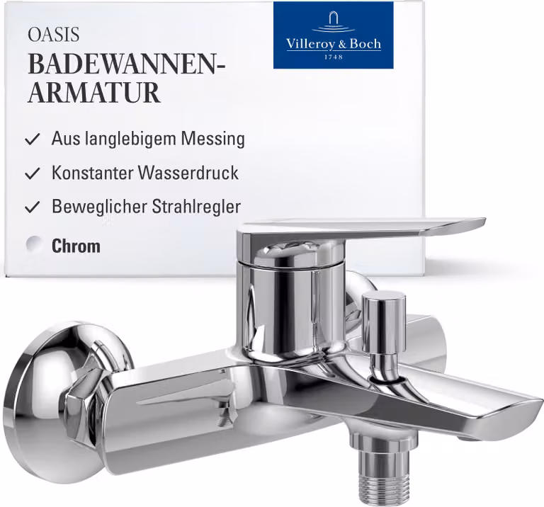 Villeroy & Boch Miscelatore per vasca Oasis, esterno, deviatore, protezione antiriflusso, cromo