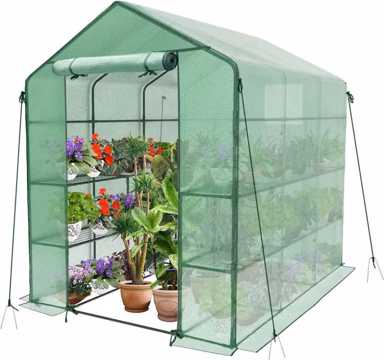 VOUNOT® Serra in film con 4 ripiani, verde, 143x215x195cm