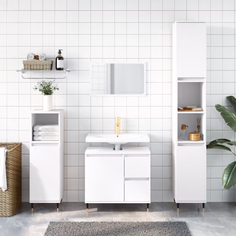 Set di mobili da bagno moderno vidaXL composto da 3 pezzi in legno multistrato bianco