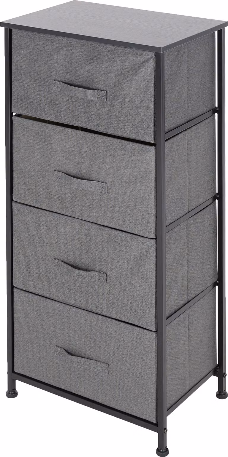 ML Design cassettiera in tessuto con 4 cassetti 45x30x94cm grigio, ripiano in metallo nero/scheda in MDF
