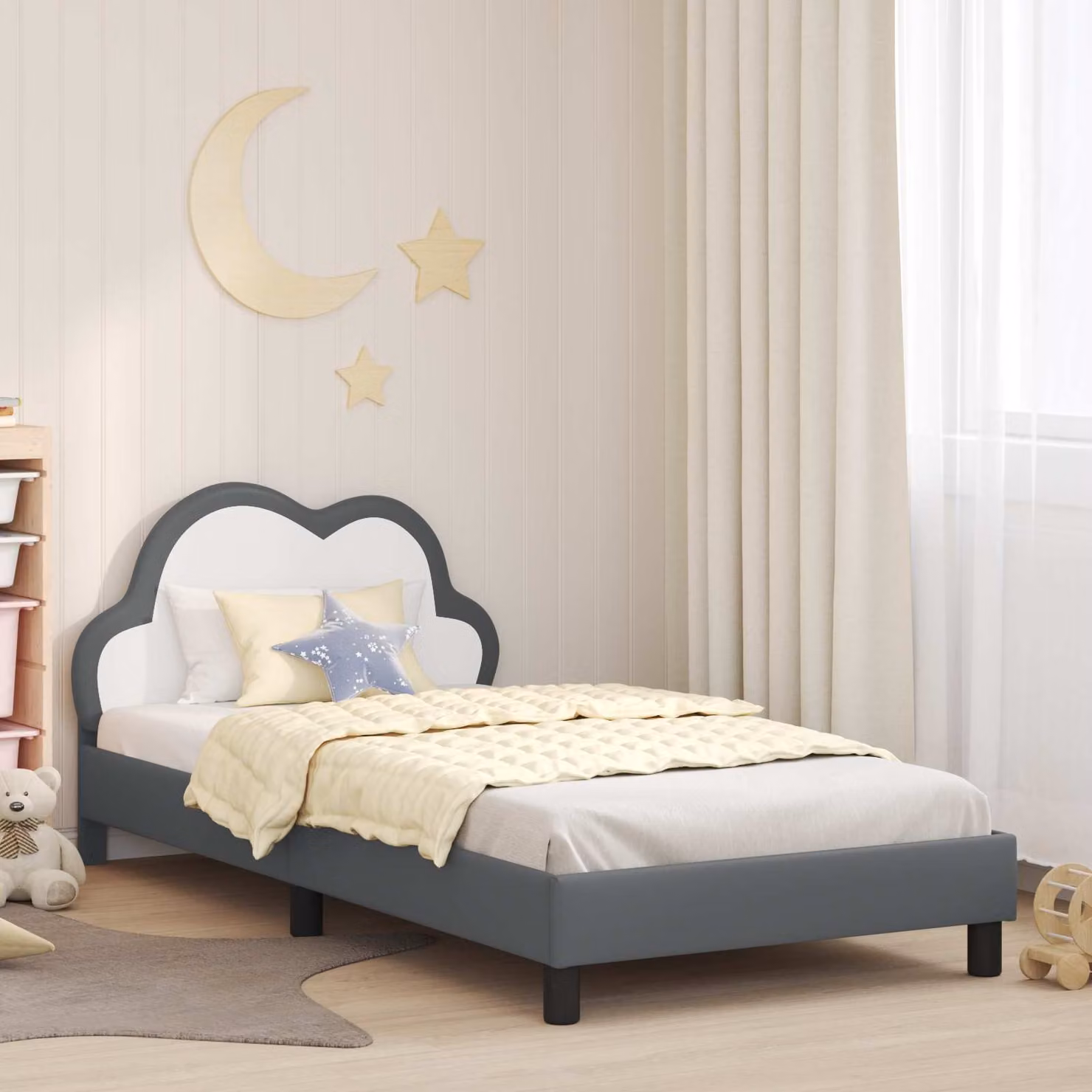 vidaXL Struttura letto per bambini con testata imbottita in tessuto, Grigio, L 90 x P 200 cm