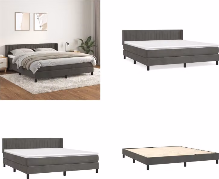 vidaXL Letto a molle con materasso grigio scuro 180x200 cm in velluto - Letto a molle - Boxspringbetten - Bett - Schlafzimmermöbel