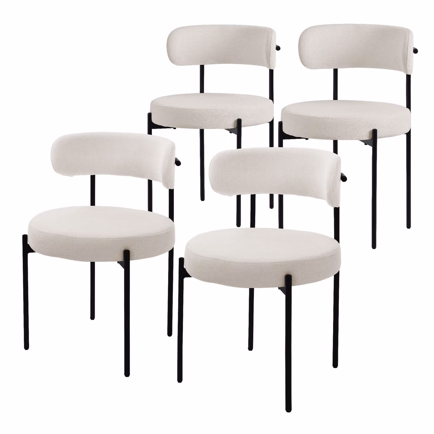 ML-Design set di 4 sedie per sala da pranzo, sedia da cucina, in tessuto teddy bianco, sedia da soggiorno con schienale, sedie imbottite con gambe in metallo, sedia lounge