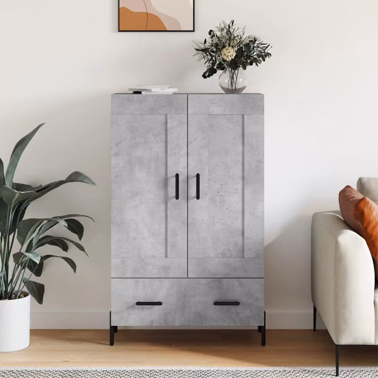 Credenza moderna vidaXL in legno multistrato e metallo, Grigio, L: 69,5 cm, P: 31 cm, H: 115 cm
