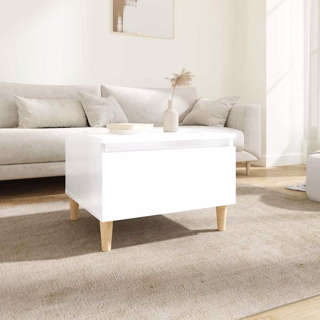 vidaXL Tavolino da Soggiorno Bianco Lucido in Legno Multistrato L/P/H: 50 x 46 x 35 cm