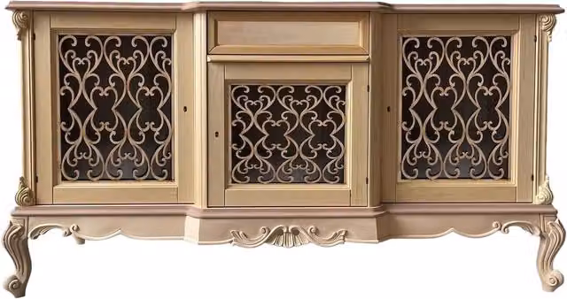 Credenza classica in legno grezzo con 3 porte e 1 cassetto Mobili 2G L/P/H: 174 x 60 x 92 cm