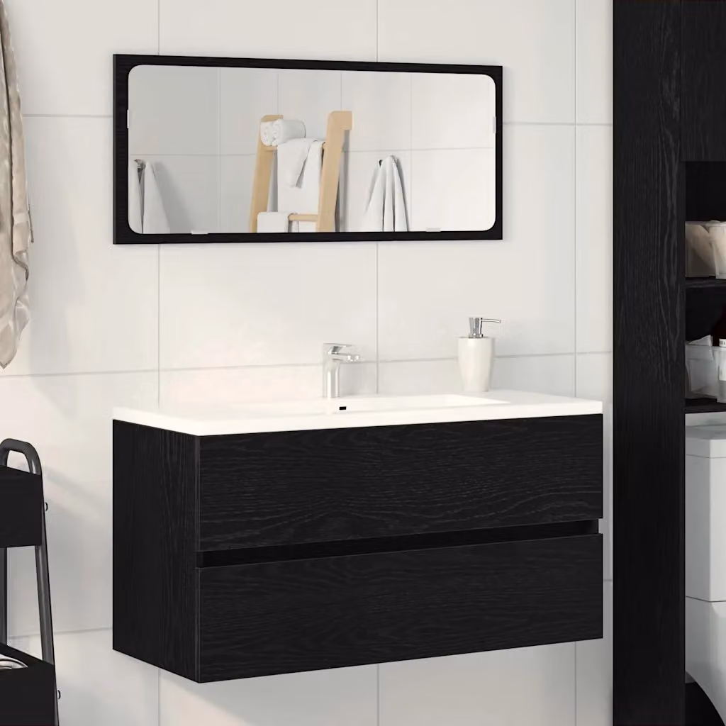 Mobile da bagno vidaXL in legno e metallo, Rovere Nero, L 90 x P 38,5 x H 45 cm