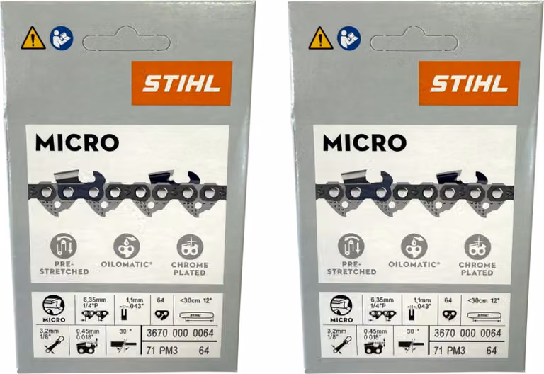 Stihl 2x 1/4" Picco Micro 3 (PM3) catena per sega 30 cm 1/4" P 1,1 mm 64 TG 2 pezzi ( 2x 36700000064 )