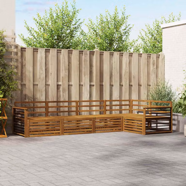 Set di divani da esterno vidaXL a forma di L in legno di acacia marrone con 5 pezzi e cuscini inclusi
