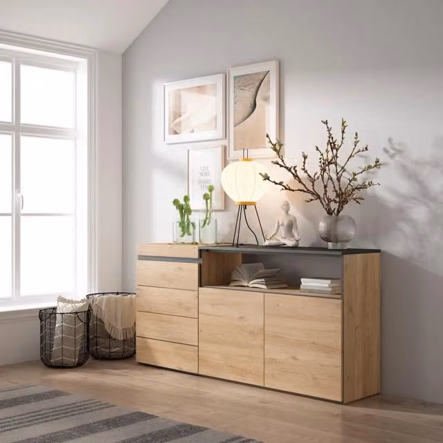 Cassettiera, 157x35x75cm, Camera da letto, Con Stoccaggio, colore Rovere RF3433