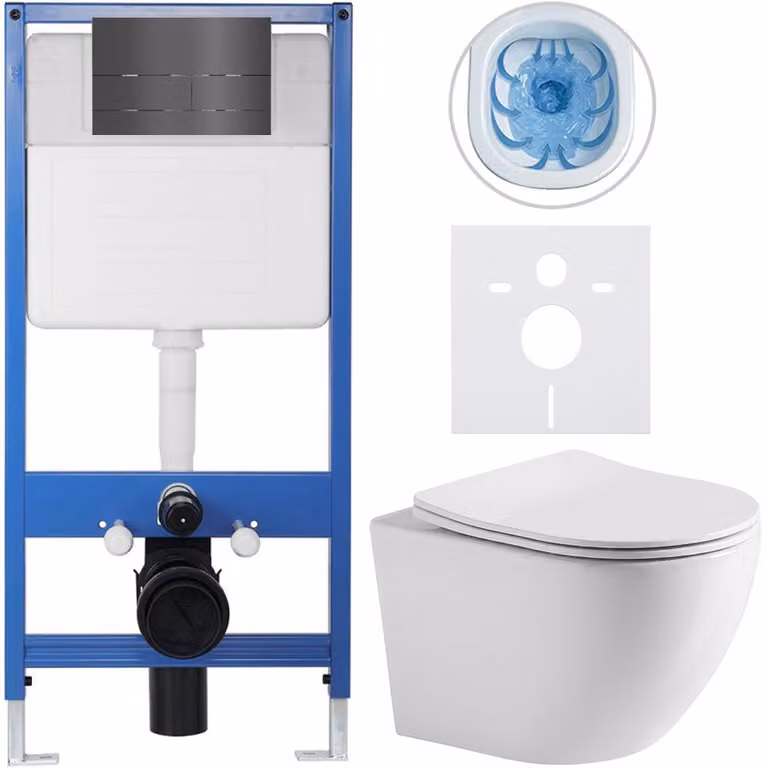 CERANO - Set completo per WC da incasso Lite/Verde - bianco lucido - pulsante per WC Line, grigio scuro - installazione a parete - 49x36 cm