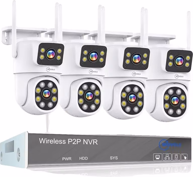 Sistema CCTV wireless, risoluzione 3MP, impermeabile IP66, telecamera a doppia lente 4MP 4T