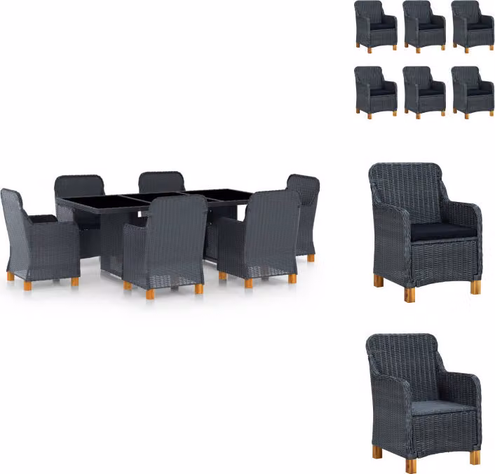 vidaXL set da pranzo da giardino 7 pezzi con cuscini in poly rattan grigio scuro - Set di mobili da giardino