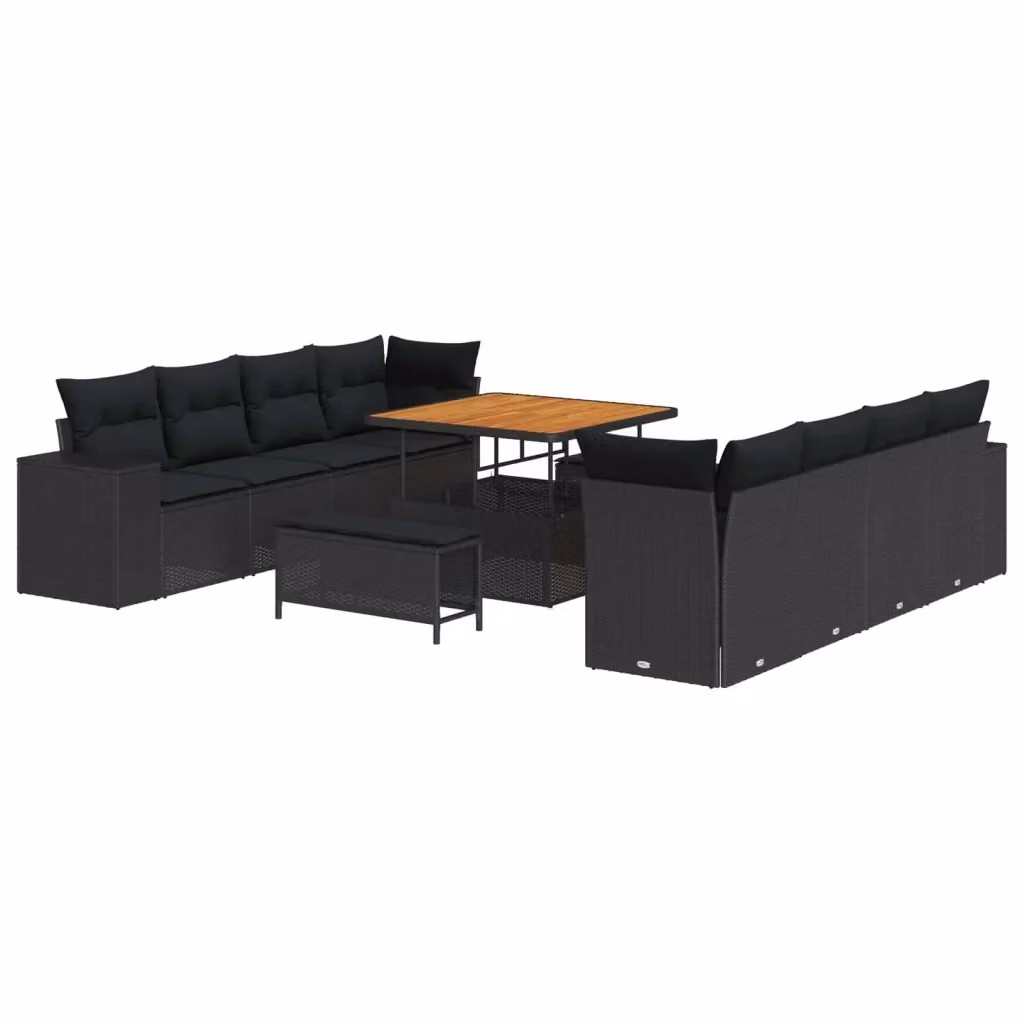 Set Divano da Giardino vidaXL 11 Pezzi Nero con Cuscini e Tavolino in Polyrattan e Acciaio – 2