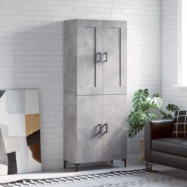 Credenza moderna vidaXL in legno e metallo Grigio, L: 69,5 cm, P: 34 cm, H: 180 cm