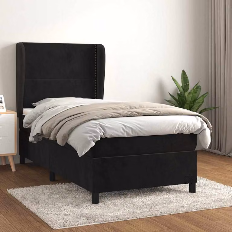 vidaXL Giroletto a Molle con Materasso Ibrido in Velluto Nero L/P/H: 203 x 103 x 128 cm