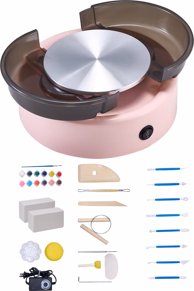 SucceBuy Mini-macchina per la lavorazione di vasi in terracotta con piatto rotante da 158 mm e velocità regolabile, corso di artigianato e Vetroceramica incluso, rosa