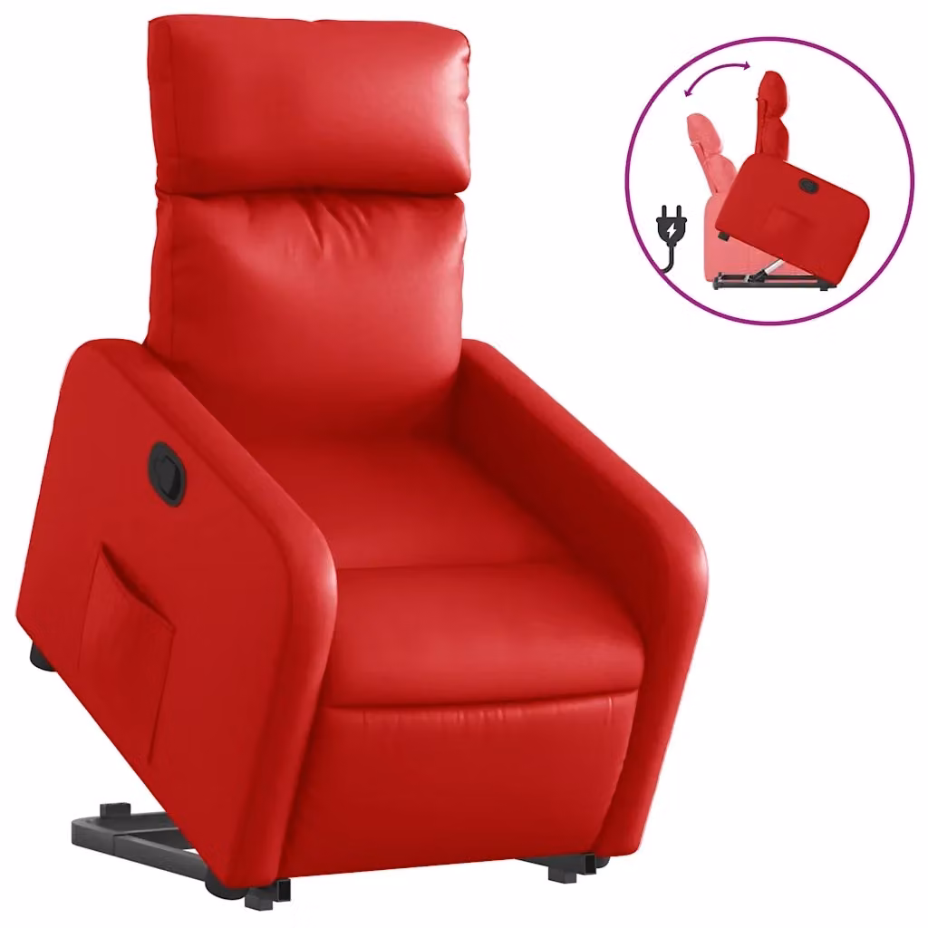Poltrona Alzapersona Reclinabile vidaXL in Similpelle Rossa con Assistenza Elettrica per Senior – 2