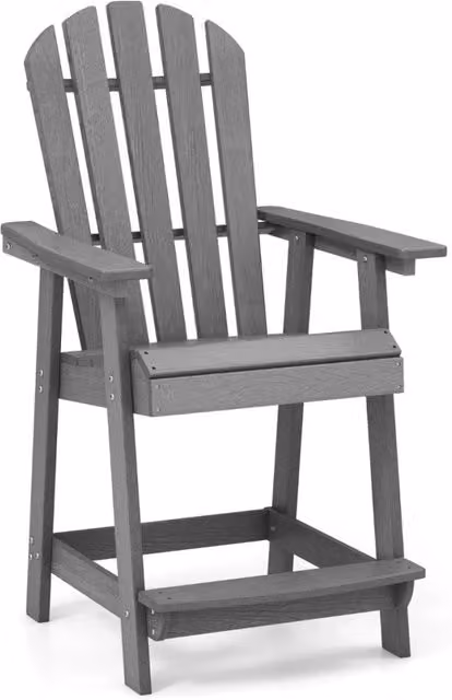 Sedia da bar Adirondack Design Mania per esterni con braccioli, resistente alle intemperie e ai raggi UV, Grigio