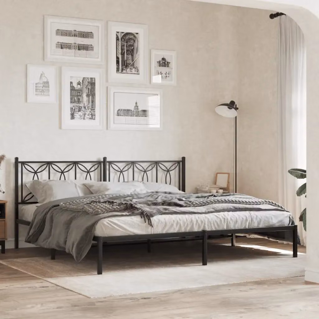 Letto matrimoniale con testiera in metallo nero opaco L: 193 cm, P: 203 cm – 2