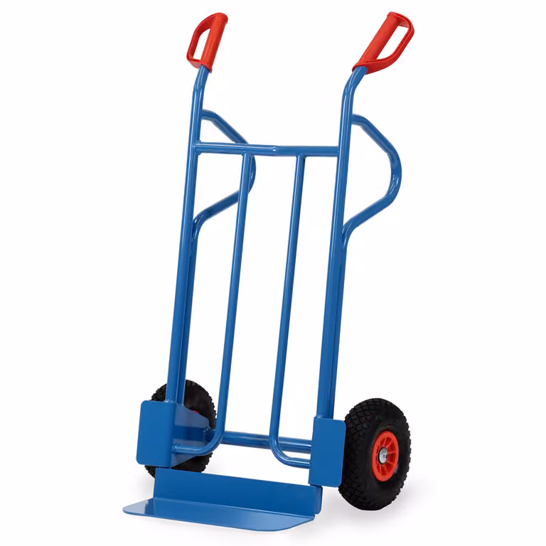 Carrello in tubolare d'acciaio Fetra con ruote in poliuretano, altezza 1200 mm, pala 150x450 mm