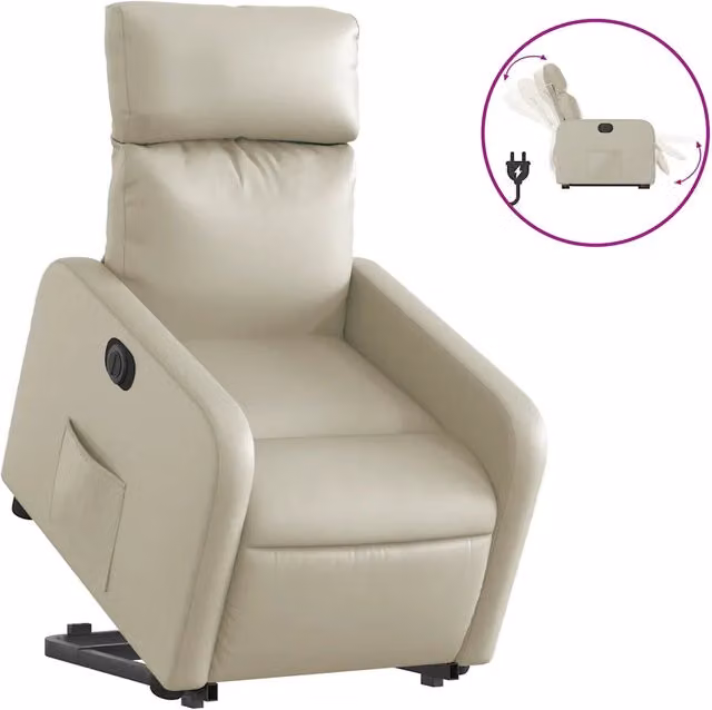 Poltrona | Sedia Relax Alzapersona Reclinabile Crema in Similpelle
